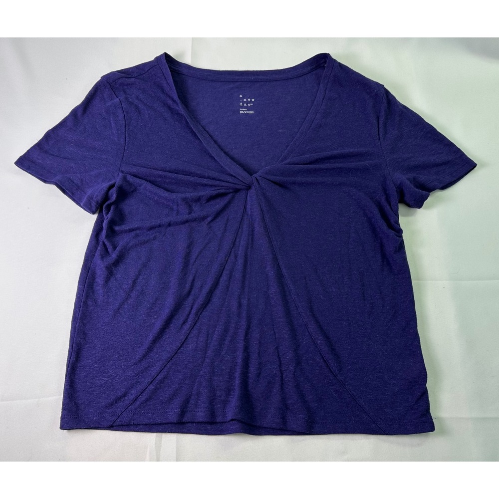 A New Day Women's Purple Twist Front Short‎ Sleeve Linen Blend T-Shirt